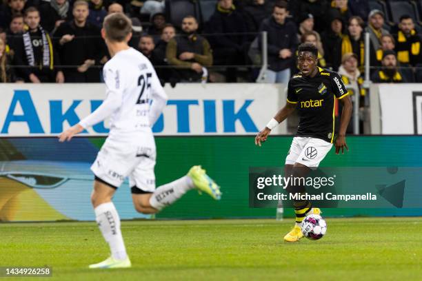 AIKs Josafat Mendes during an Allsvenskan between AIK and BK Hacken at Friends arena on October 19, 2022 in Solna, Sweden.