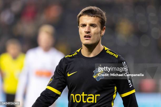 AIKs Vincent Thill during an Allsvenskan between AIK and BK Hacken at Friends arena on October 19, 2022 in Solna, Sweden.