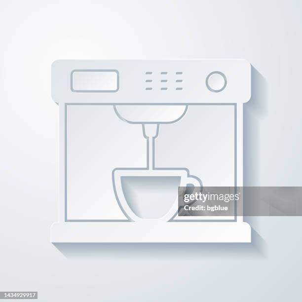 coffee machine. icon with paper cut effect on blank background - making espresso stock illustrations