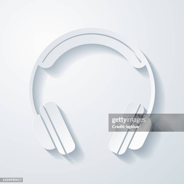 headphones. icon with paper cut effect on blank background - wireless headphones white background stock illustrations