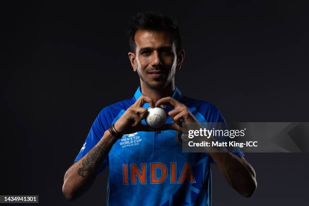 Yuzvendra Chahal poses during the India ICC Men's T20 Cricket World Cup 2022 team headshots at The Gabba on October 18, 2022 in Brisbane, Australia.