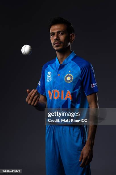 Yuzvendra Chahal poses during the India ICC Men's T20 Cricket World Cup 2022 team headshots at The Gabba on October 18, 2022 in Brisbane, Australia.