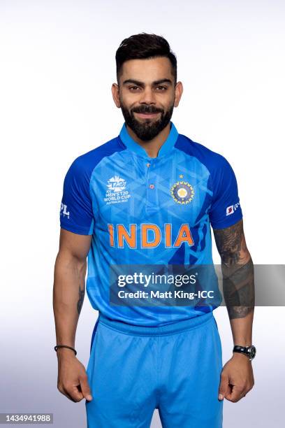 Virat Kohli poses during the India ICC Men's T20 Cricket World Cup 2022 team headshots at The Gabba on October 18, 2022 in Brisbane, Australia.