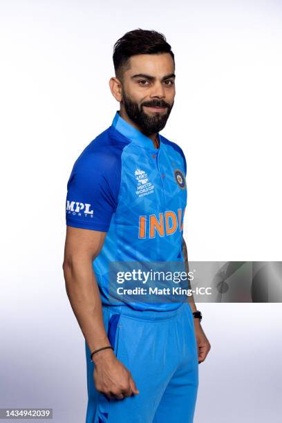 Virat Kohli poses during the India ICC Men's T20 Cricket World Cup 2022 team headshots at The Gabba on October 18, 2022 in Brisbane, Australia.