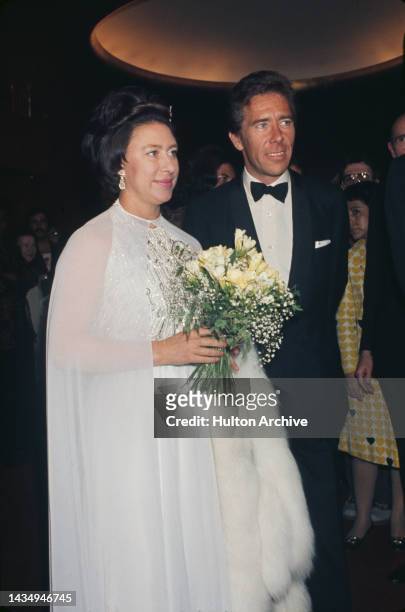 Princess Margaret and husband Antony Armstrong-Jones, Earl of Snowdon, attend the Royal Ballet at the Metropolitan Opera in New York, circa May 1974.