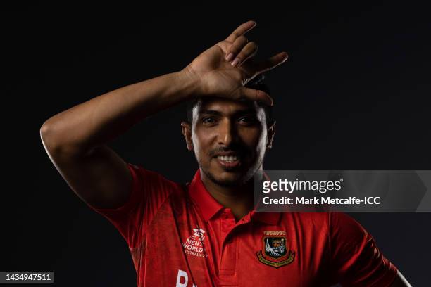 Soumya Sarkar poses during the Bangladesh ICC Men's T20 Cricket World Cup 2022 team headshots at The Gabba on October 18, 2022 in Brisbane, Australia.