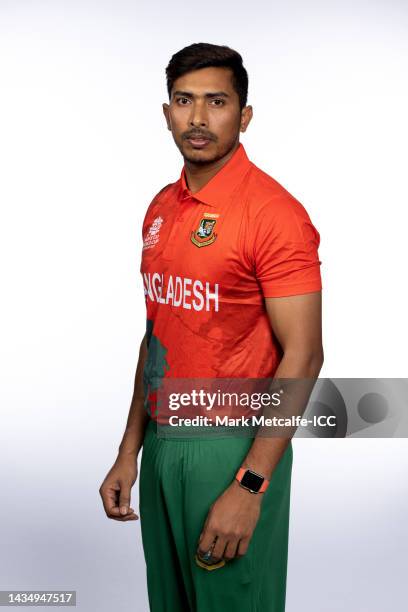 Soumya Sarkar poses during the Bangladesh ICC Men's T20 Cricket World Cup 2022 team headshots at The Gabba on October 18, 2022 in Brisbane, Australia.