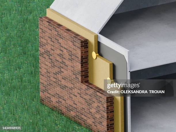 3d render of wall insulation - isolatiemateriaal stockfoto's en -beelden
