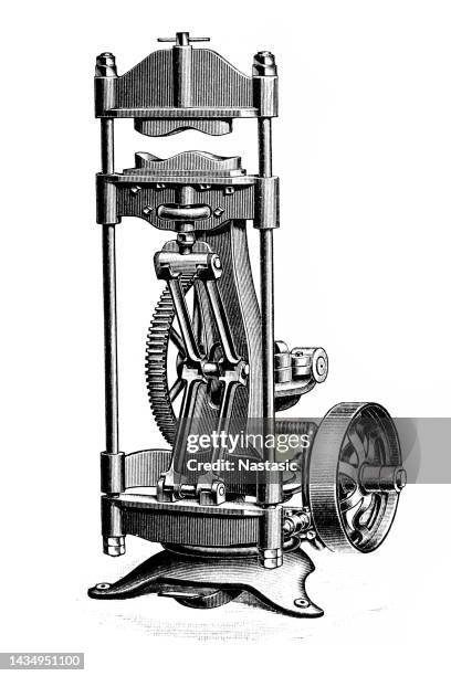 historical machines for shoe production - mechanical engineering drawing stock illustrations