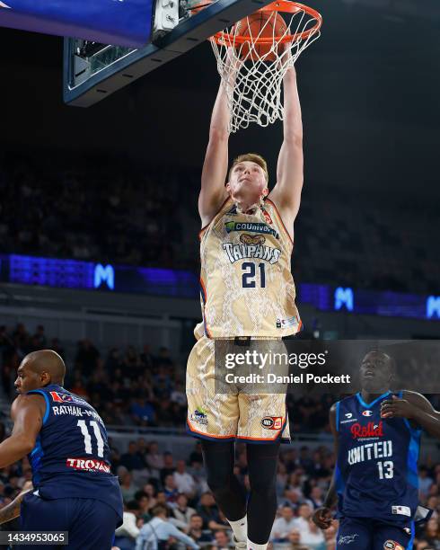 Sam Waardenburg of the Taipans dunks during the round four NBL match between Melbourne United and Cairns Taipans at John Cain Arena, on October 20 in...