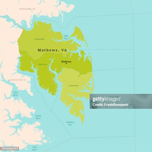 ilustraciones, imágenes clip art, dibujos animados e iconos de stock de va mathews county vector map green - chesapeake bay