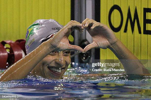 Brazilian swimmer Daynara Ferreira during 100m freestyle as part of Maria Lenk Swimming Trophy on April 27, 2012 in Rio de Janeiro, Brazil.