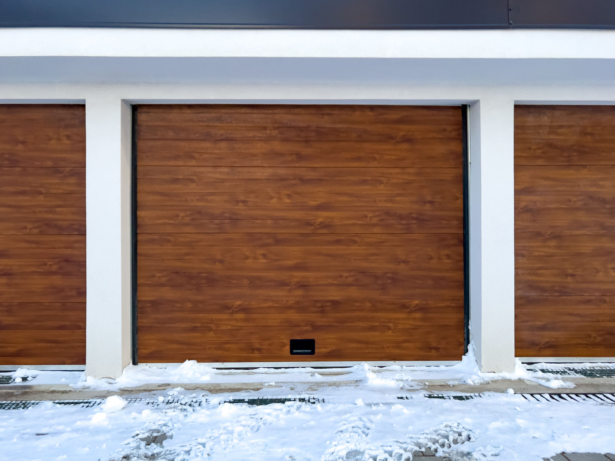 snowy garage door
