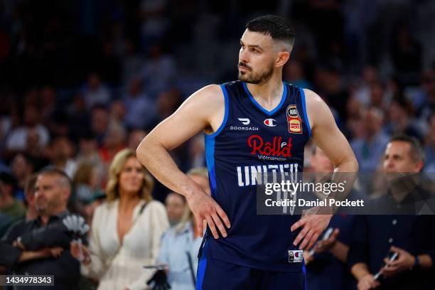 Chris Goulding of United reacts in the final seconds during the round four NBL match between Melbourne United and Cairns Taipans at John Cain Arena,...