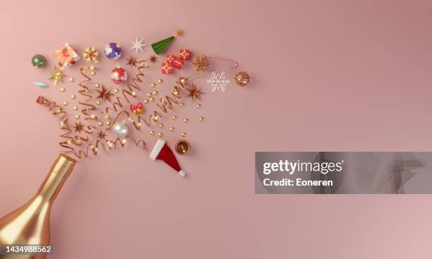 christmas celebration concept - bottle champagne from above stock pictures, royalty-free photos & images