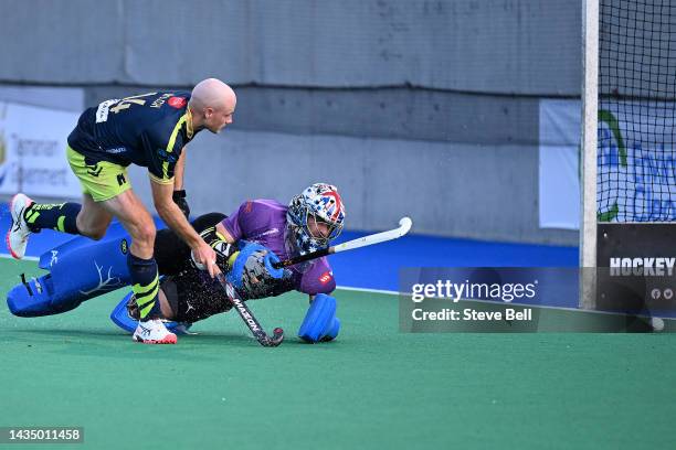 Jack Welch of the Tasmanian Tigers shoots during the round four Hockey One League match between Tassie Tigers and Canberra Chill at Tasmanian Hockey...