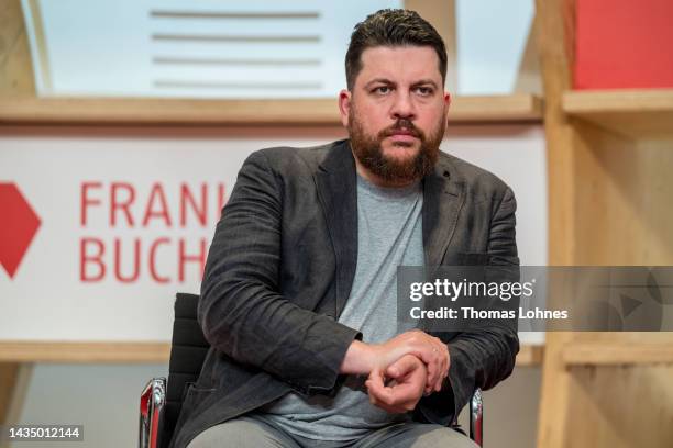Leonid Volkov attends a discussion at the 2022 Frankfurt Book Fair on October 18, 2022 in Frankfurt, Germany. This year's fair is the first to take...