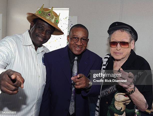 New Orleans musical legends Al "Carnival Time" Johnson, Robert "Barefootin" Parker and Frankie Ford backstage during the 2012 New Orleans Jazz &...
