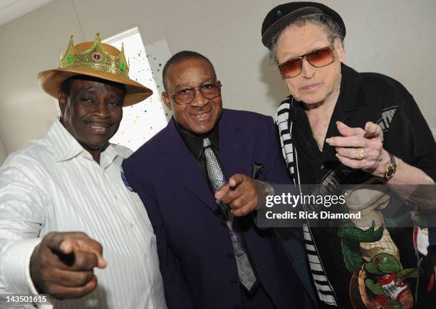 New Orleans musical legends Al "Carnival Time" Johnson, Robert "Barefootin" Parker and Frankie Ford backstage during the 2012 New Orleans Jazz &...