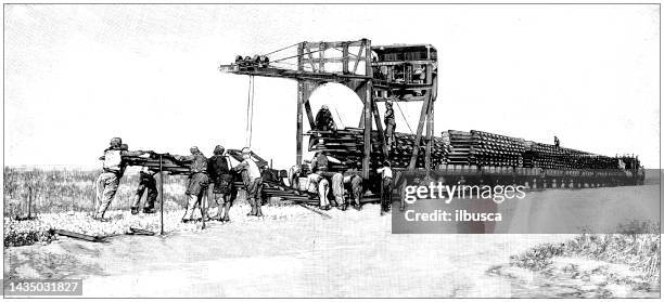 antique image: railway quick construction - train track construction stock illustrations