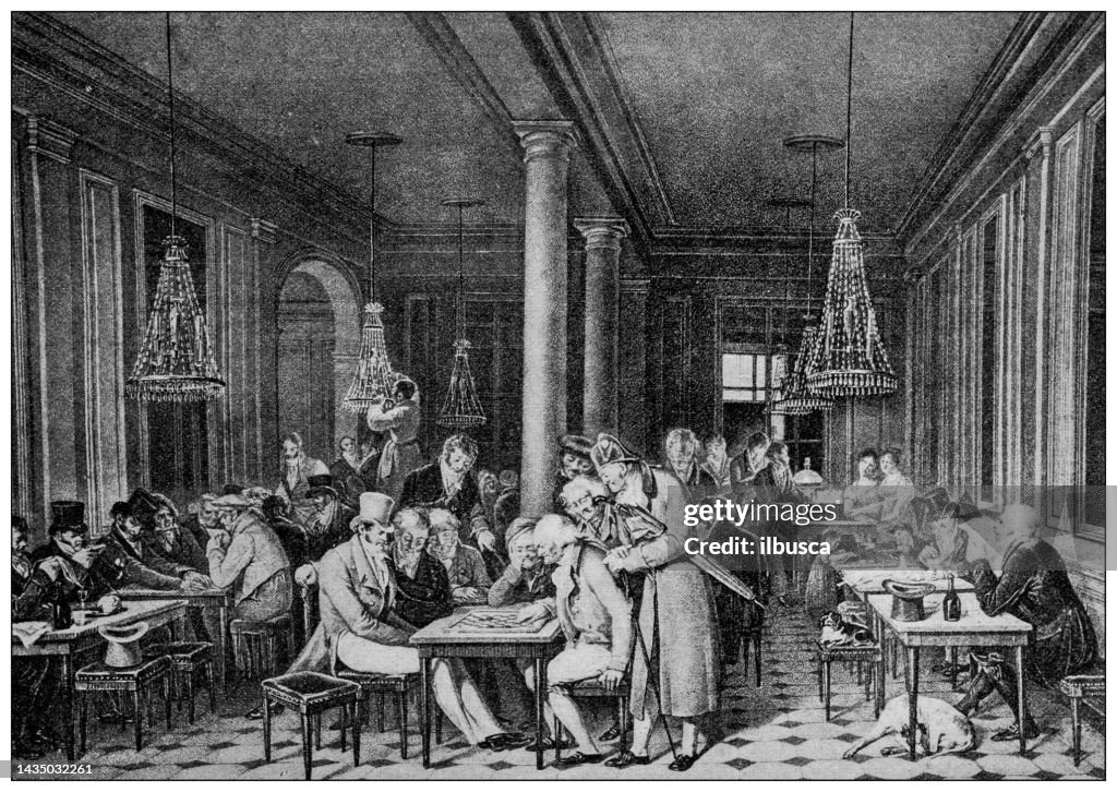 Antique image: Painting in Chateau de Chantilly, Café Lambelin by Boilly