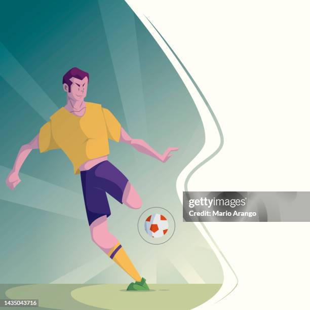 illustration of man playing soccer - kicking-soccer-ball-clip-art stock illustrations