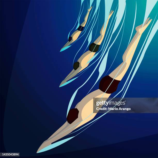 people practicing swimming - leg exercise stock illustrations