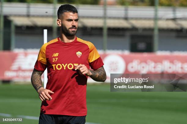 Roma player Leonardo Spinazzola during training session at Centro Sportivo Fulvio Bernardini on October 20, 2022 in Rome, Italy.