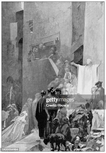 antikes bild: gemälde "bekehrung der maria magdalena" von devambez - maria magdalena stock-grafiken, -clipart, -cartoons und -symbole