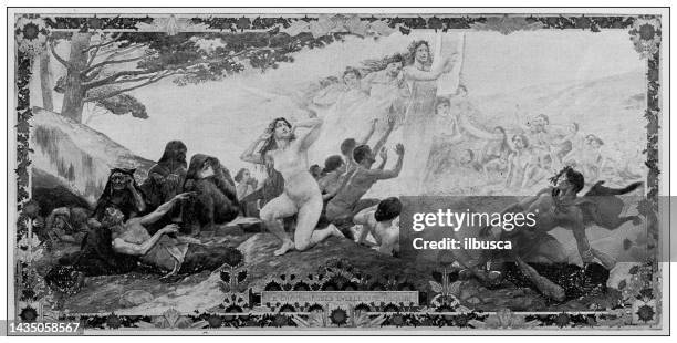 stockillustraties, clipart, cartoons en iconen met antique image: painting, "le chant des muses eveils l'âme humaine", by rochegrosse - âme