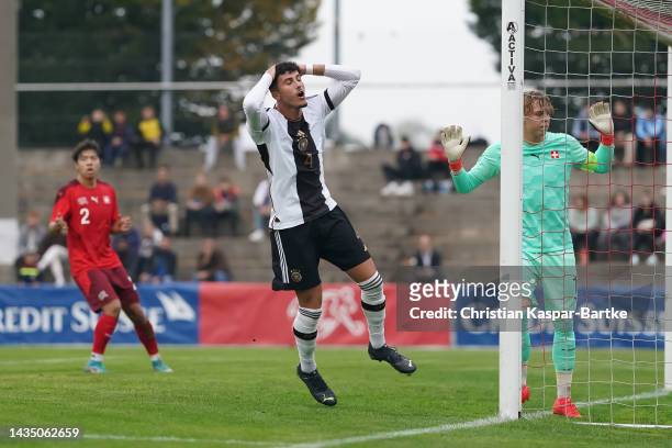 Mo Tolba of Germany U19 reacts during the International Friendly match between Switzerland U19 and Germany U19 at Stadion FC Solothurn on October 20,...
