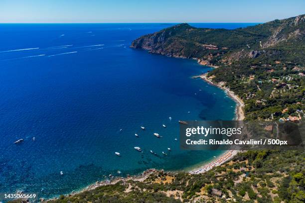 high angle view of sea against clear blue sky,porto ercole,province of grosseto,italy - grosseto stock-fotos und bilder