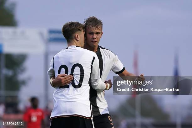 Keke Topp of Germany U19 celebrates after scoring his team`s first goal during the International Friendly match between Switzerland U19 and Germany...