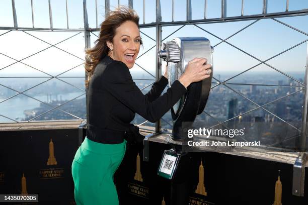 Nikki DeLoach visits the Empire State Building on October 20, 2022 in New York City.