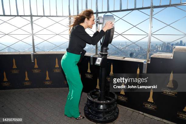 Nikki DeLoach visits the Empire State Building on October 20, 2022 in New York City.