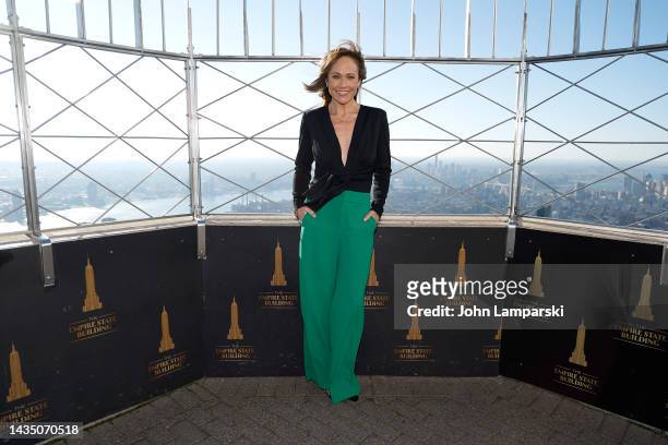 Nikki DeLoach visits the Empire State Building on October 20, 2022 in New York City.