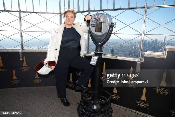 Jaicy Elliot visits the Empire State Building on October 20, 2022 in New York City.