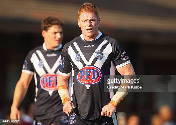 Shane Shackleton of the Wentworthville Magpies leaves the field during the round nine NSW Cup match between the Wentworthville Magpies and the...