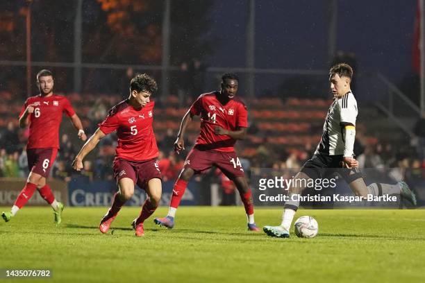 Brajan Gruda of Germany U19 scores his team`s second goal during the International Friendly match between Switzerland U19 and Germany U19 at Stadion...