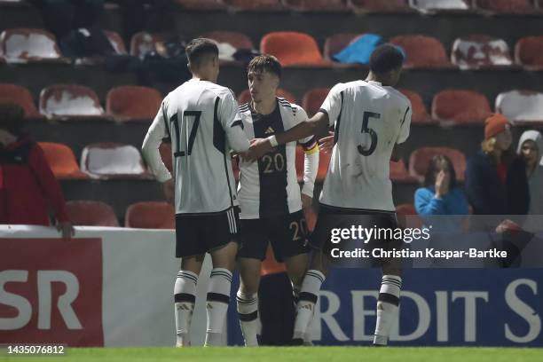 Brajan Gruda of Germany U19 celebrates after scoring his team`s second goal during the International Friendly match between Switzerland U19 and...