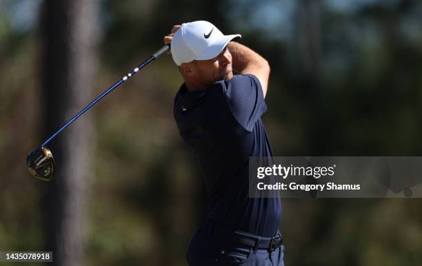 Alex Noren of Sweden plays his shot from the fourth tee during the first round of the CJ Cup at Congaree Golf Club on October 20, 2022 in Ridgeland,...