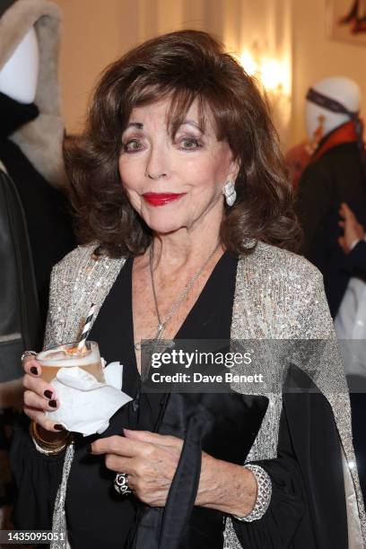 Dame Joan Collins attends the Glenda Bailey x Peruvian Connection collaboration launch at The Polish Hearth Club on October 20, 2022 in London,...