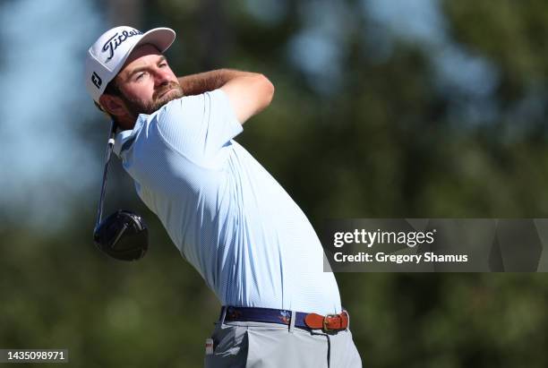 Cameron Young of the United States plays his shot from the fourth tee during the first round of the CJ Cup at Congaree Golf Club on October 20, 2022...