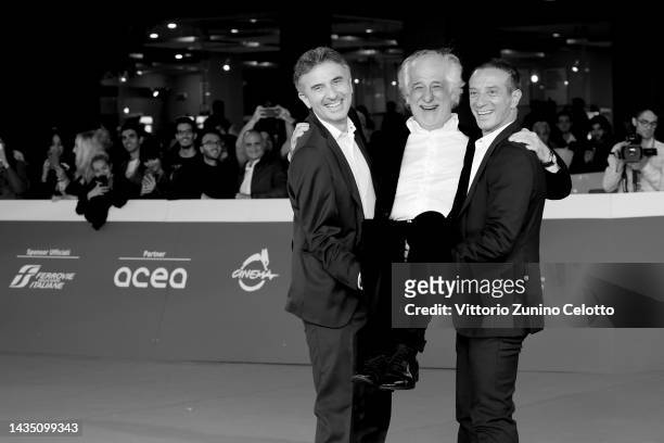 Salvatore Ficarra, Toni Servillo and Valentino Picone attend the red carpet for "La Stranezza" during the 17th Rome Film Festival at Auditorium Parco...