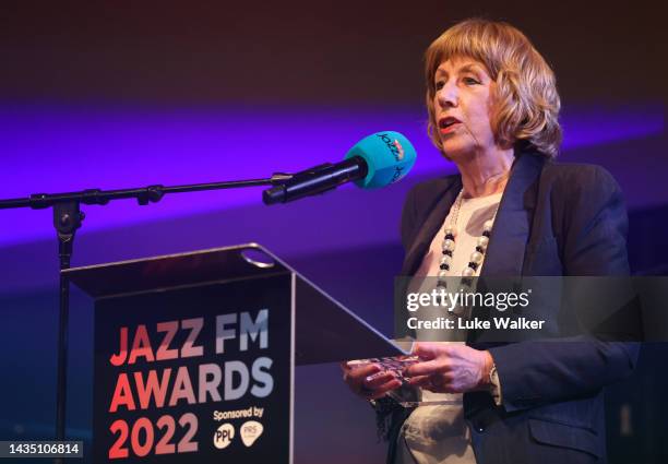 Norma Winstone with the Lifetime Achievement Award speaks on stage during the Jazz FM Awards at Shoreditch Town Hall on October 20, 2022 in London,...