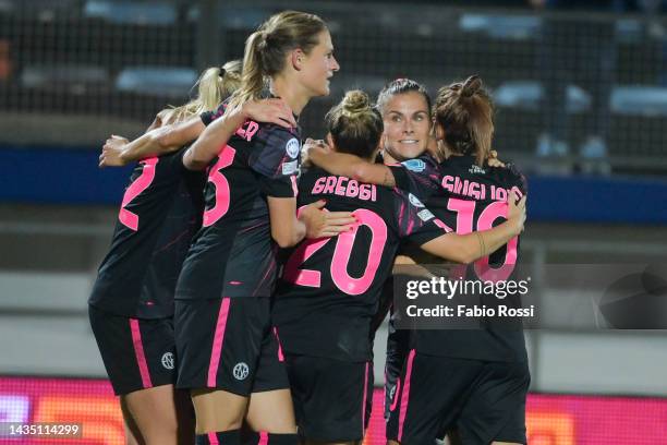 Latina, ITALY Emilie Haavi of AS Roma celebrates after scored the first goal for her team during the UEFA Women's Champions League group B match...