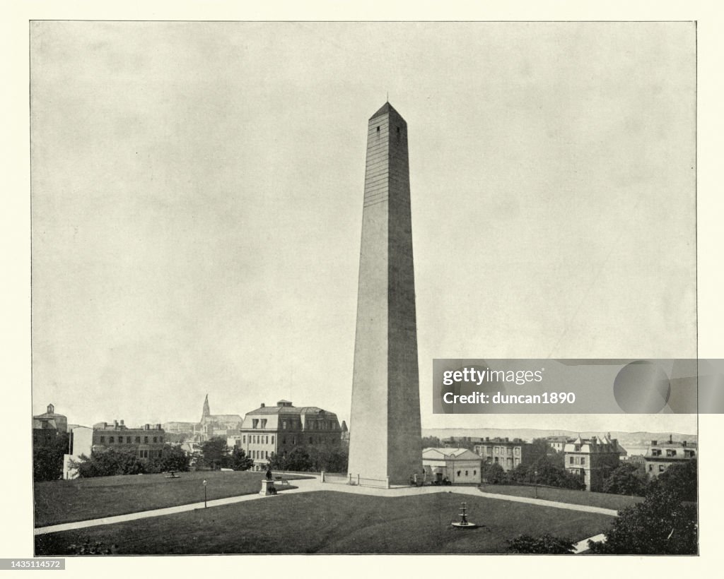 Bunker Hill Monument, Boston, USA, 19th Century, Vintaeg photograph