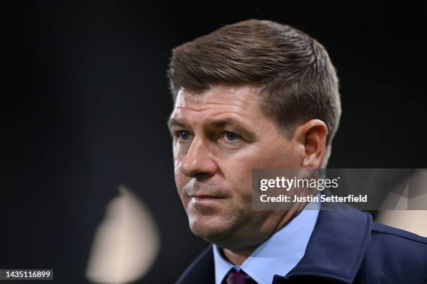 Steven Gerrard, Manager of Aston Villa looks on during the Premier League match between Fulham FC and Aston Villa at Craven Cottage on October 20,...