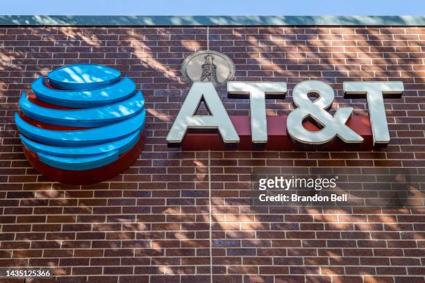 The exterior of an AT&T store on October 20, 2022 in Houston, Texas. AT&T stock has climbed over 9 percent after having a successful third quarter.