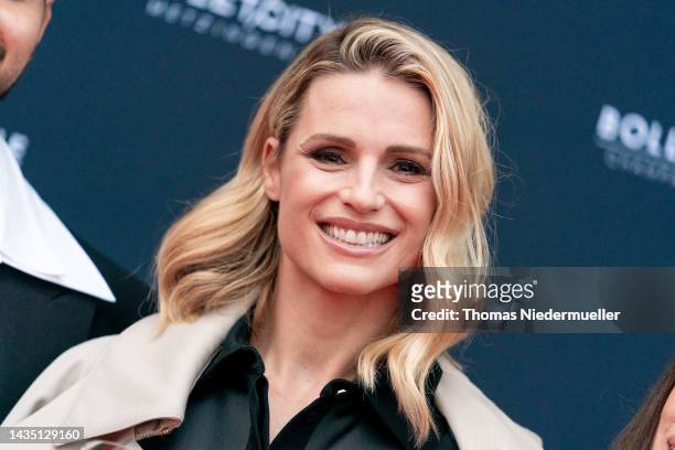 Michelle Hunziker attends the VIP luxury night for the opening of the Bollicine Champagne Bar at Outletcity Metzingen on October 19, 2022 in...